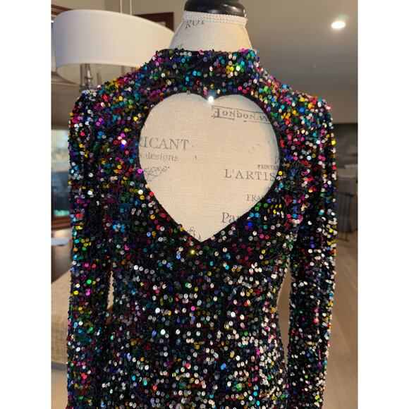Nasty Gal Heart Cut Out Sequin Bodycon Mini Dress Size 14 (US) Black NWT - Picture 5 of 10